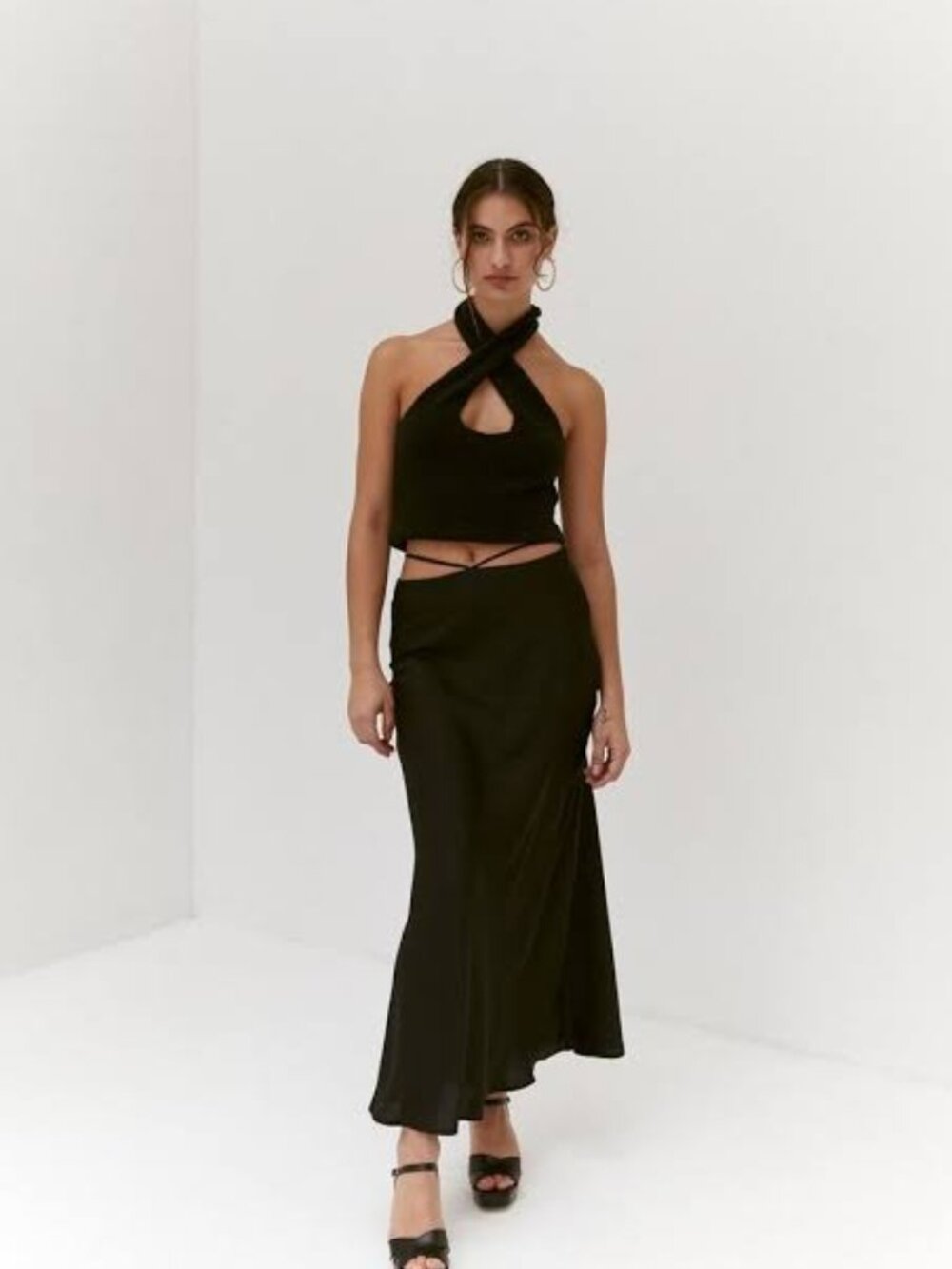 Elegant Black Slip Skirt w/ Slinky Waist Ties from French Brand, Musier Paris